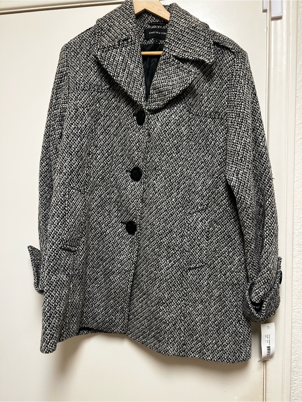 Jones New York Black and White Tweed Pea Coat